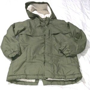 Cat & Jack Green Boys Hooded Parka Coat M Faux Fur Lining Recycled Polyester